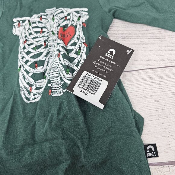 NWT Rags To Raches Baby Boy Xmas Skeleton Peek-A-Booty‎ Romper Size 0-3 months - Picture 3 of 5